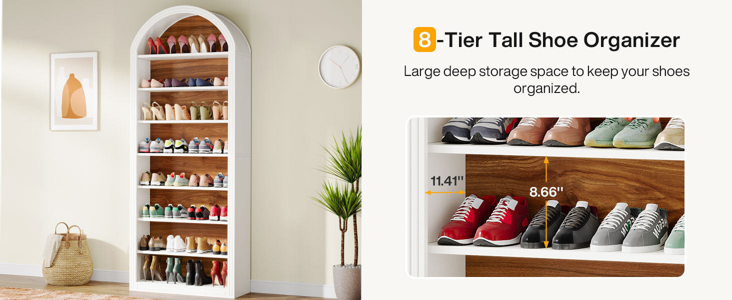 6/8-Tier Tall Bookshelf, Wooden Arched Bookcase Display Shelving Unit