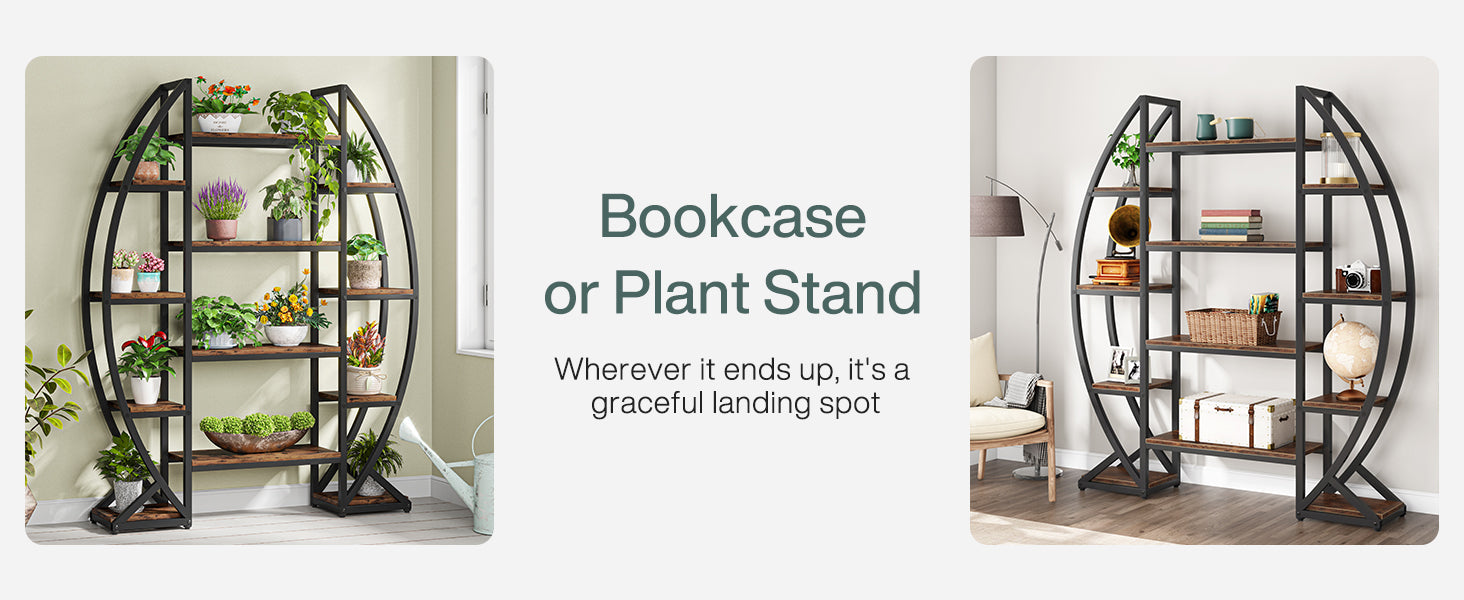 Industrial Bookshelf, Oval Triple Wide Etagere Bookcases Display Shelves