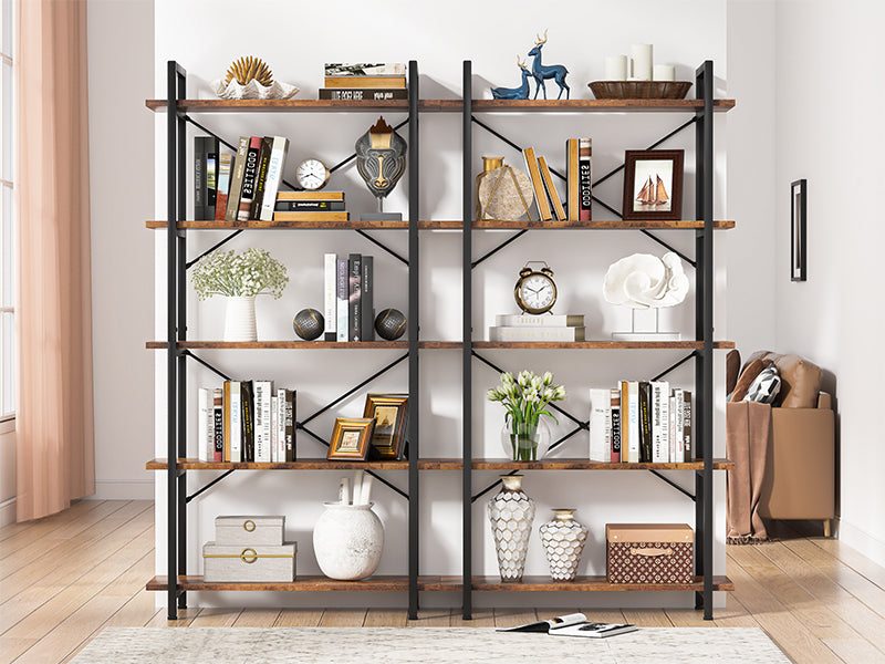 5-Tier Bookshelf, Industrial Etagere Brown Bookcase Display Shelf Unit