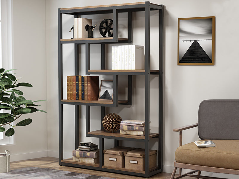 5-Tier Bookshelf, 69" Industrial Etagere Bookcase with Staggered Shelves