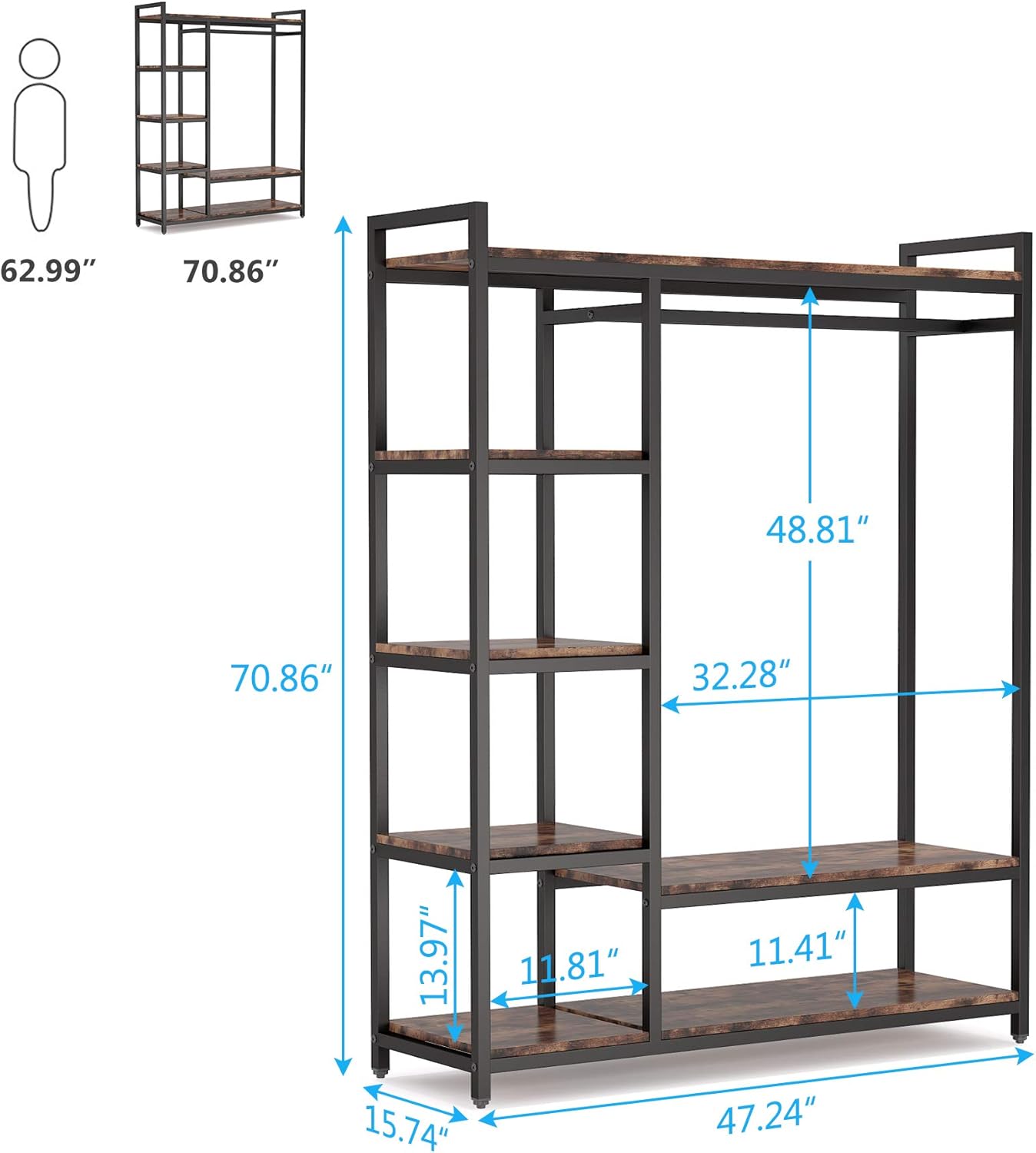 hanging clothes closet size