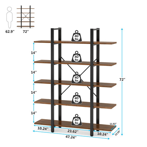 5 tier bookshelf size