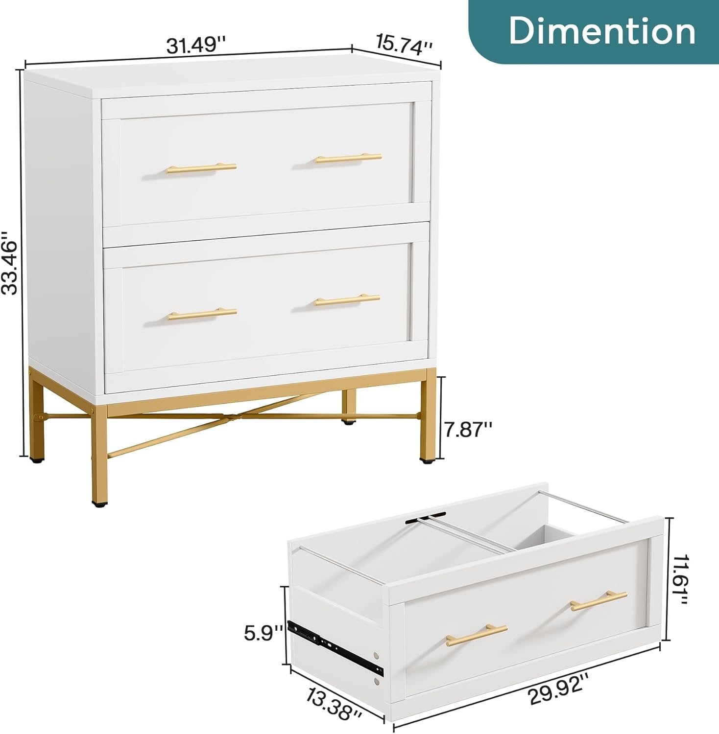 Dimensions of Tribesigns's 2-Drawer File Cabinet, Lateral Storage Cabinet Printer Stand