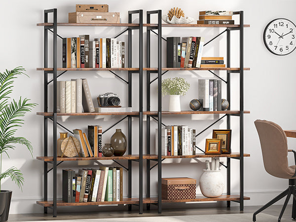 5-Tier Bookshelf, Industrial Etagere Brown Bookcase Display Shelf Unit