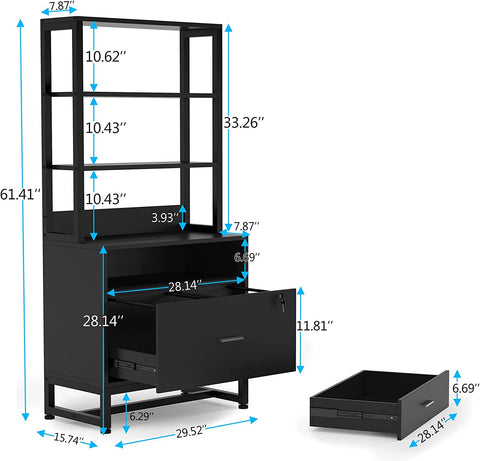Vertical File Cabinet, 2 Drawers Filing Cabinet with Open Shelves