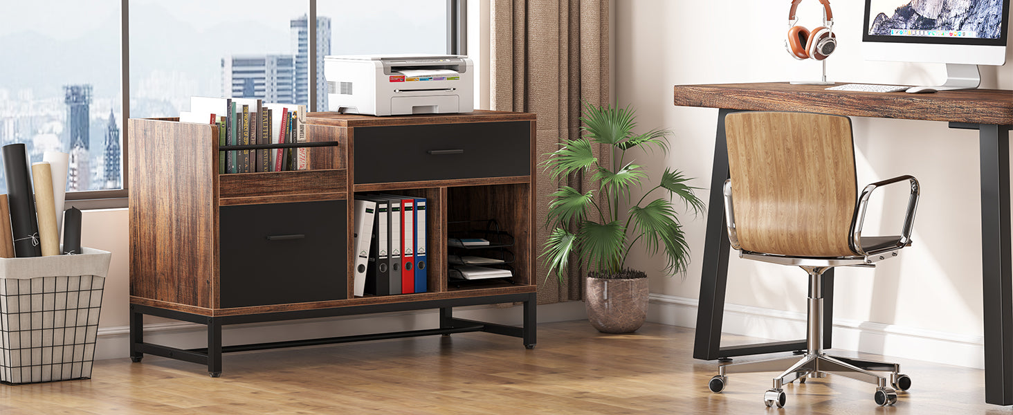 39 inch File Cabinet, Rustic Lateral Filing Cabinet with 2 Drawers
