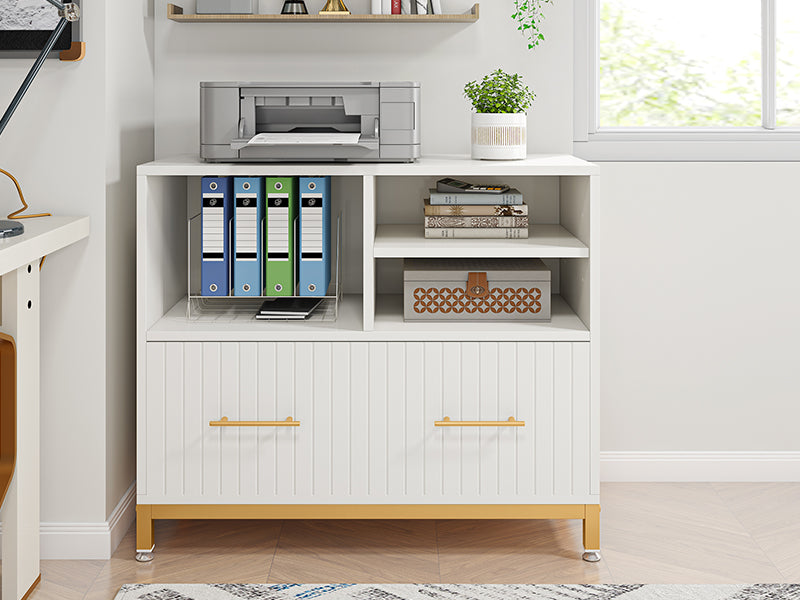 Lateral File Cabinet Printer Stand with Drawer & Open Storage Spaces
