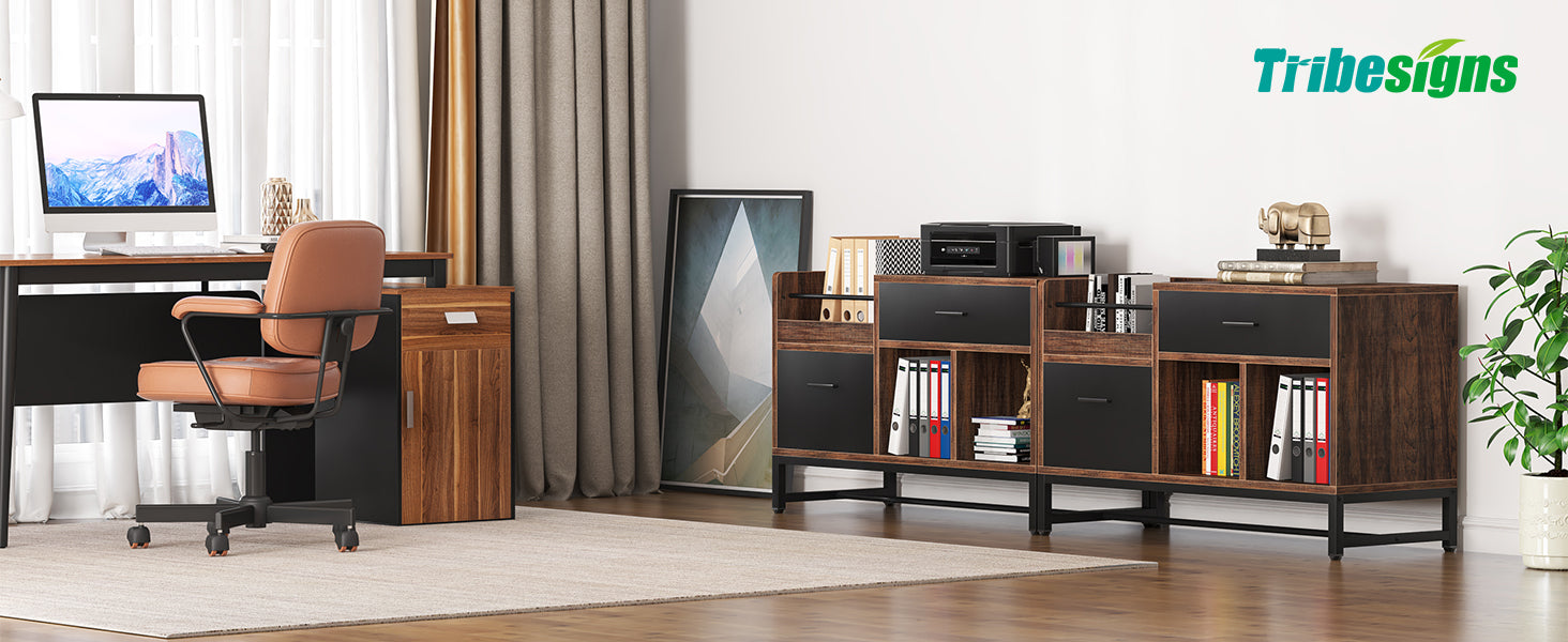 39 inch File Cabinet, Rustic Lateral Filing Cabinet with 2 Drawers