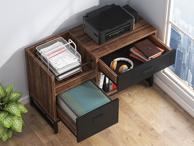 39 inch File Cabinet, Rustic Lateral Filing Cabinet with 2 Drawers