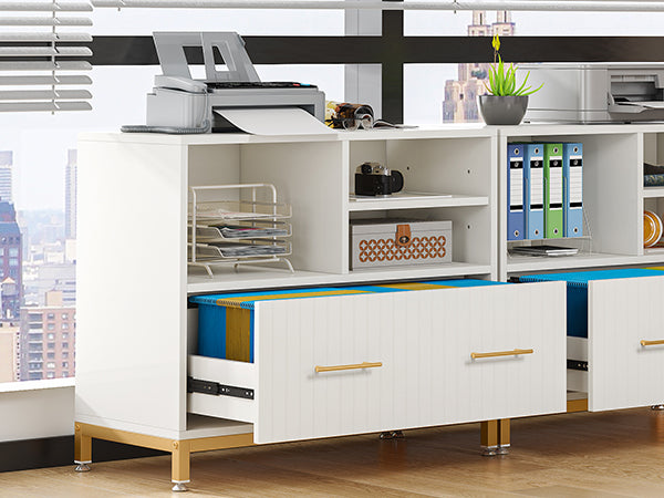 Lateral File Cabinet Printer Stand with Drawer & Open Storage Spaces