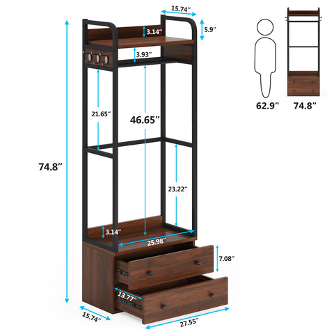 Size chart image for Tribesigns's Freestanding Closet Organizer, Coat Rack with Drawers and Shelves.
