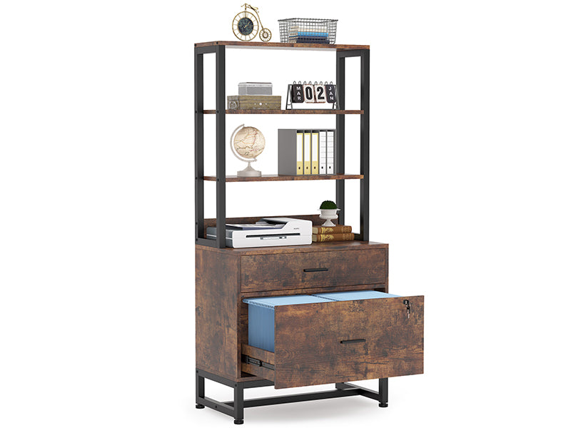 2-Drawer File Cabinet, Vertical Filing Cabinet with Lock & Bookshelf
