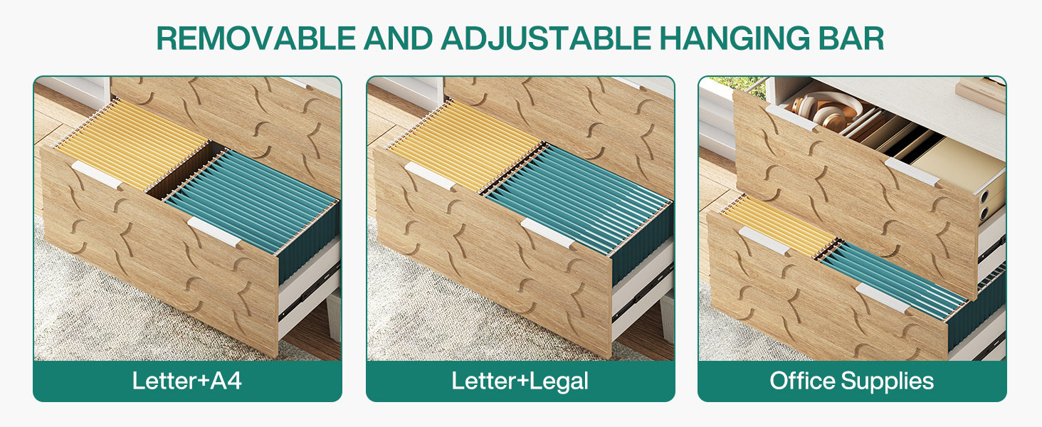 Wood File Cabinet, 2-Drawer Storage Cabinet for A4/Letter/Legal Size
