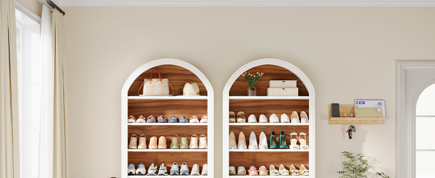 6/8-Tier Tall Bookshelf, Wooden Arched Bookcase Display Shelving Unit