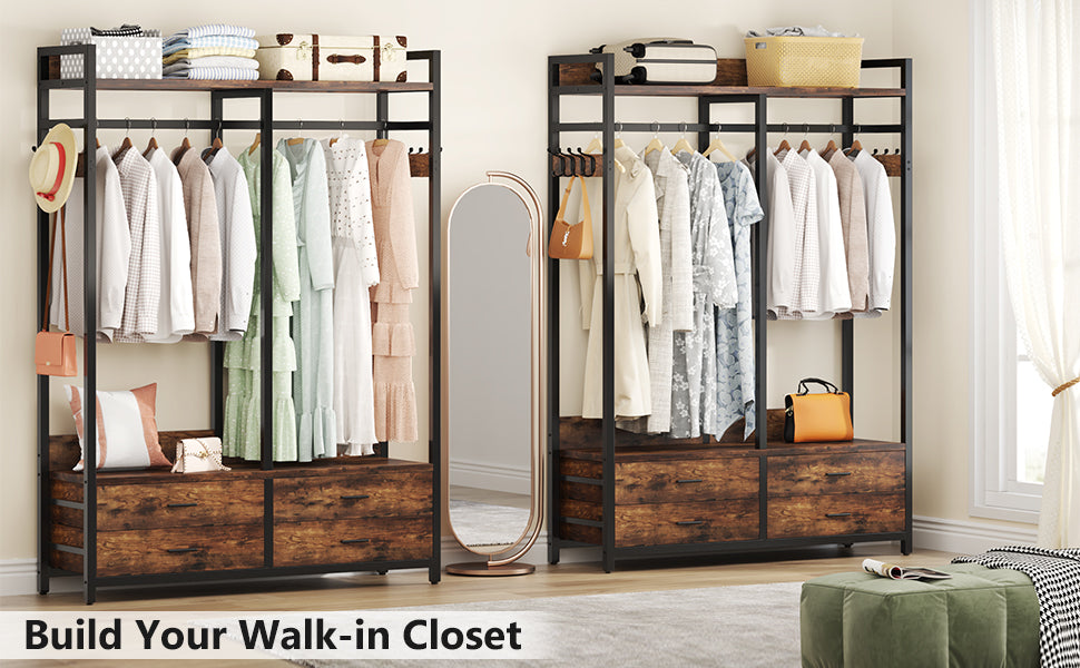 Freestanding Closet Organizer, Garment Rack with Drawers & Shelves