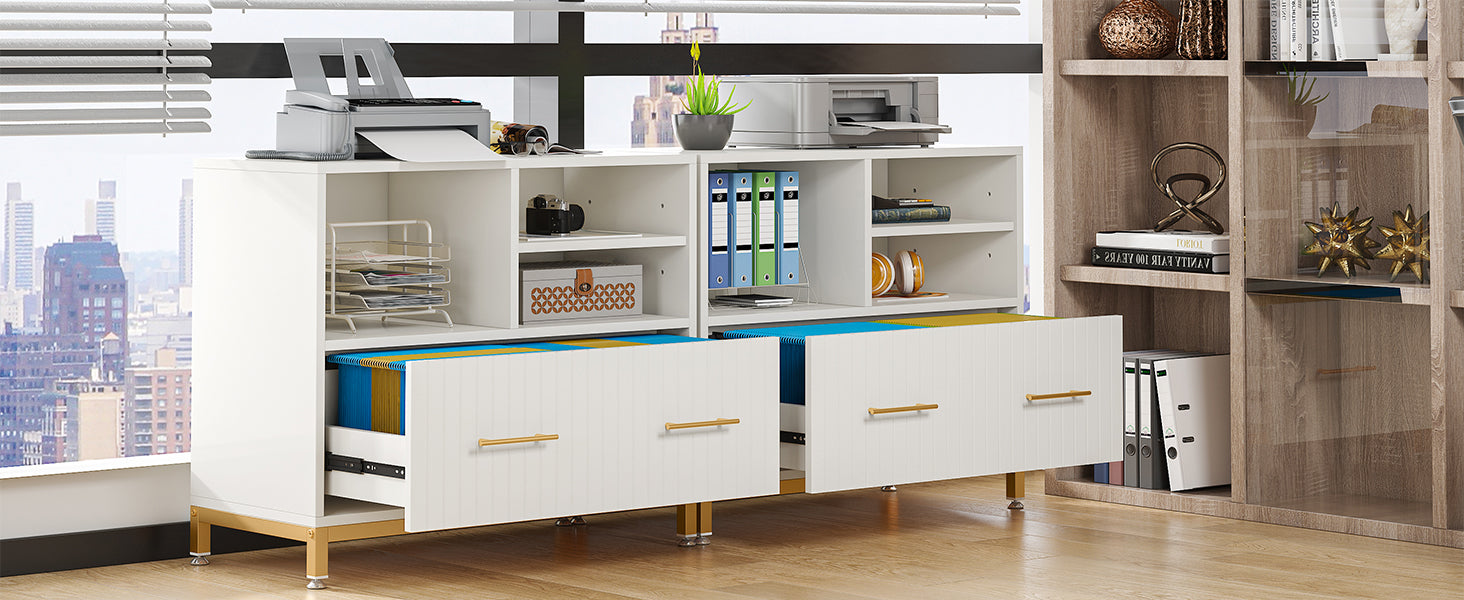 Lateral File Cabinet Printer Stand with Drawer & Open Storage Spaces