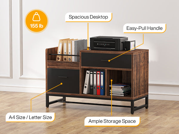 39 inch File Cabinet, Rustic Lateral Filing Cabinet with 2 Drawers