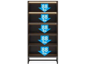 70.8" Bookcase with Lights, Large Bookshelf Organizer with 5-Tier Storage Shelves