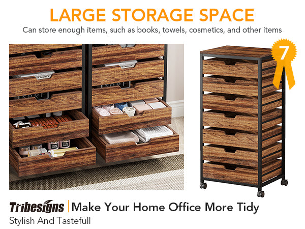5/7 Drawer Chest, Wooden Storage Dresser Cabinet with Wheels