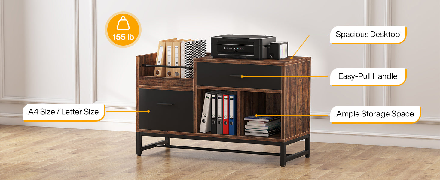 39 inch File Cabinet, Rustic Lateral Filing Cabinet with 2 Drawers
