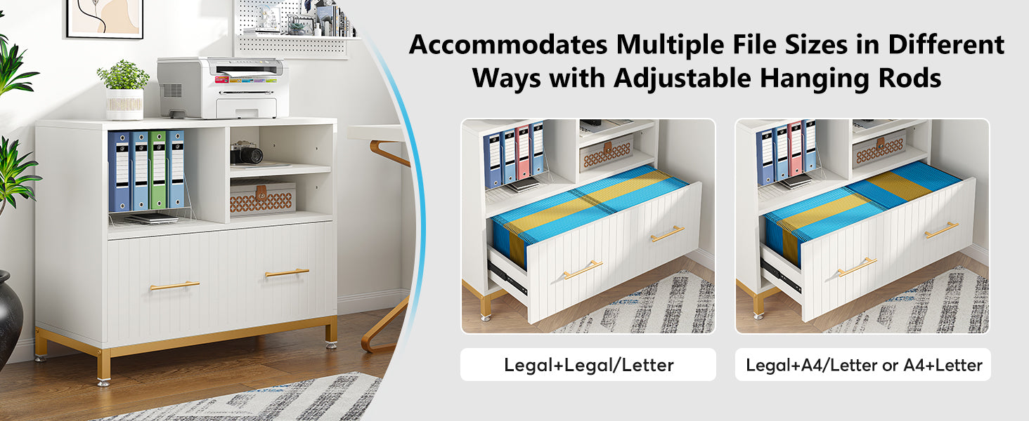 Lateral File Cabinet Printer Stand with Drawer & Open Storage Spaces
