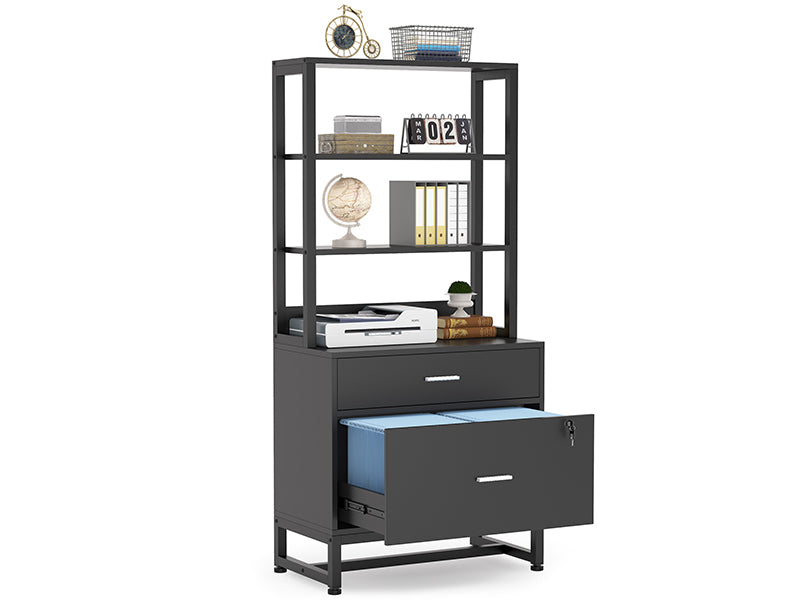 Vertical File Cabinet, 2 Drawers Filing Cabinet with Open Shelves
