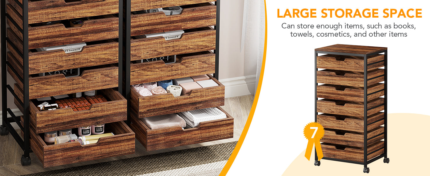5/7 Drawer Chest, Wooden Storage Dresser Cabinet with Wheels